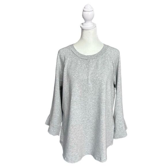 Lisa Rinna Collection Gray 3/4 Flutter Sleeve Crewneck Sweatshirt Size XL - Picture 1 of 12